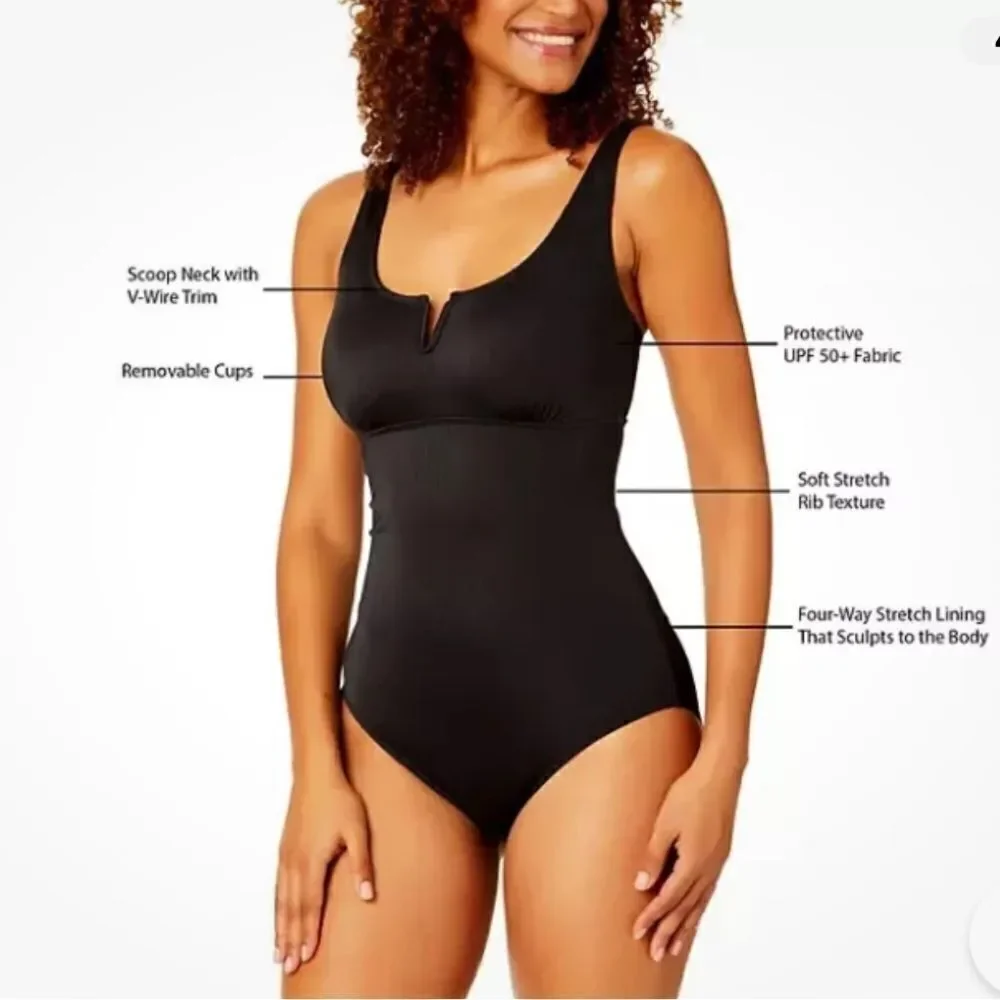 Anne Cole - Square Neck Ribbed Texture One Piece Swimsuit